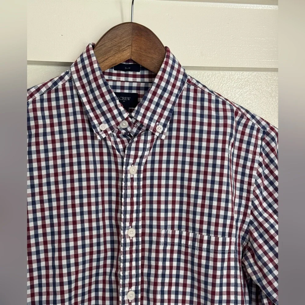 J.Crew Slim Fit Gingham Button-Down Shirt Red Blue Check